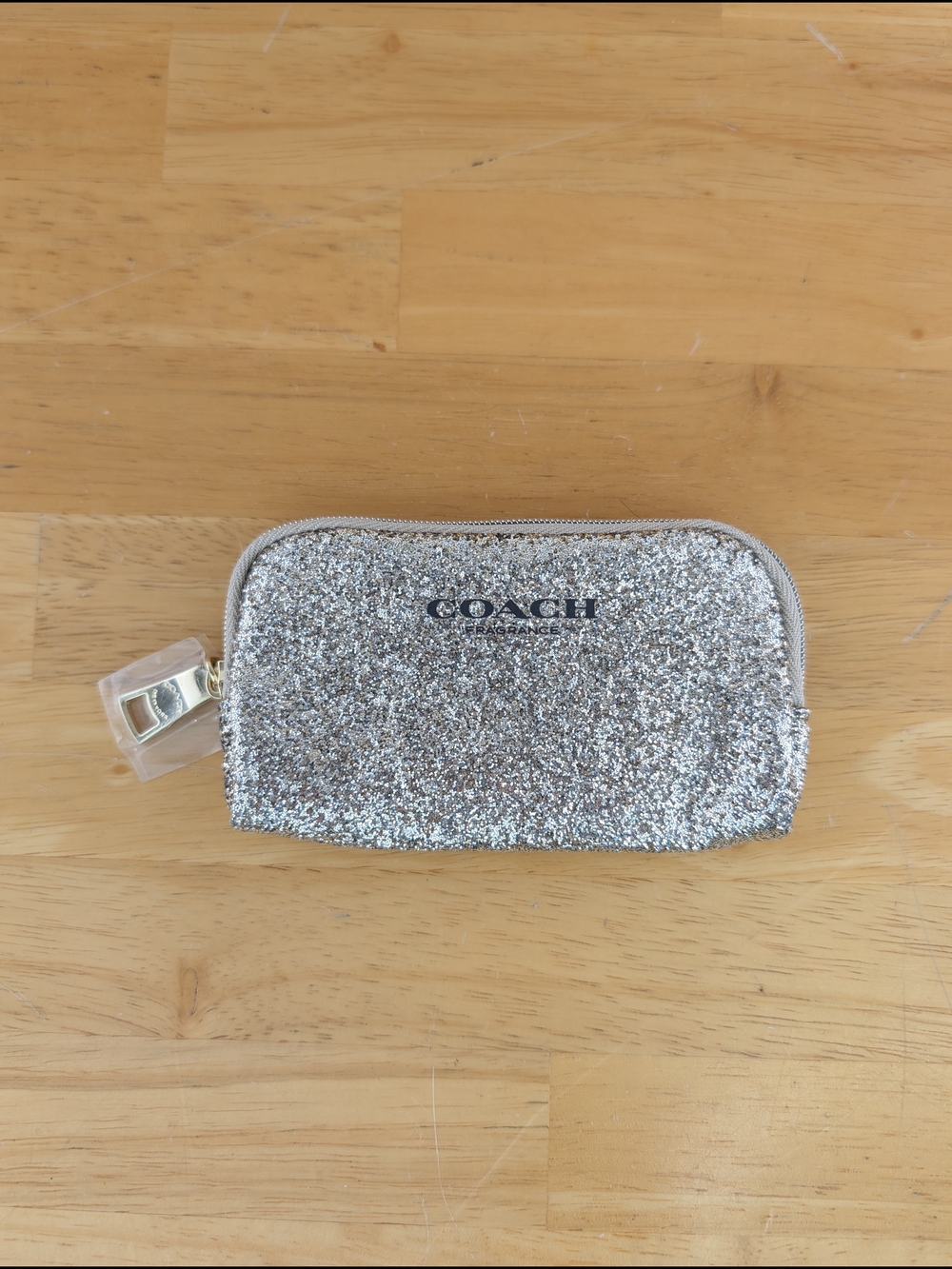 Coach Fragrance Mini Silver Glitter Zip Cosmetic Lipstick Pouch NWOT
